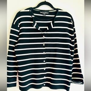Michelle Nichole twin set sweater Size Xl Black and White Striped Button-Up